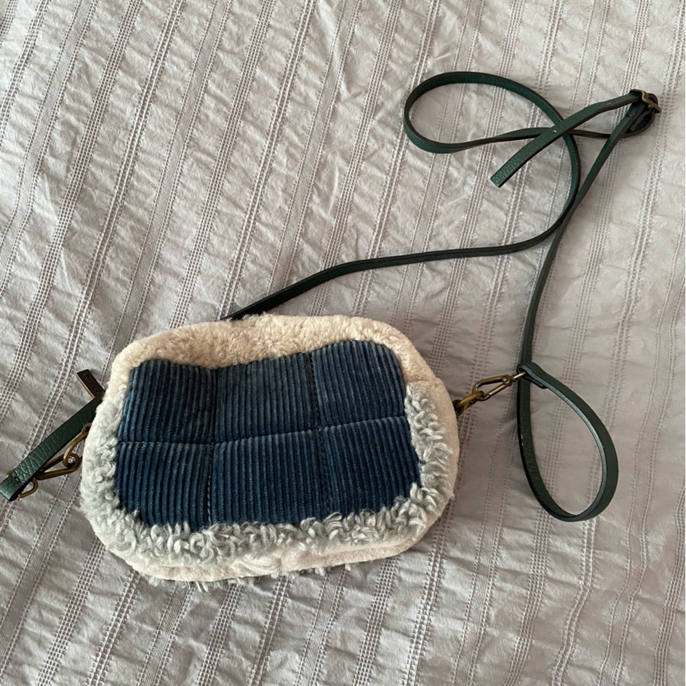 Exquisite J corduroy/shearling crossbody bag